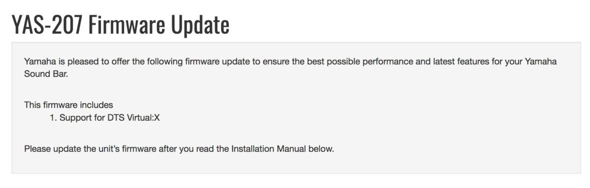 My review unit required a firmware update to activate DTS Virutal:X functionality.