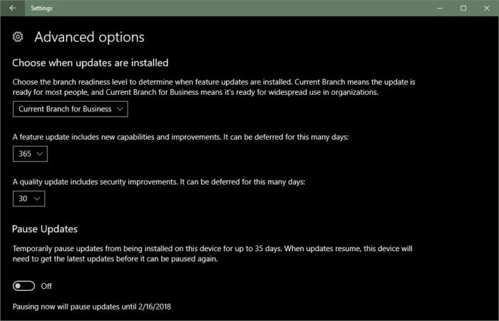 1703 update advanced options
