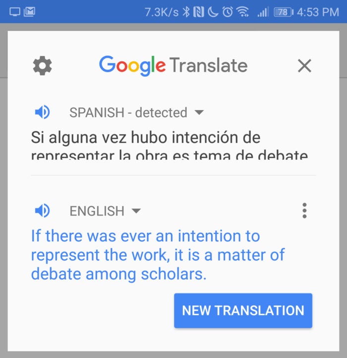 Google Translate highlighted