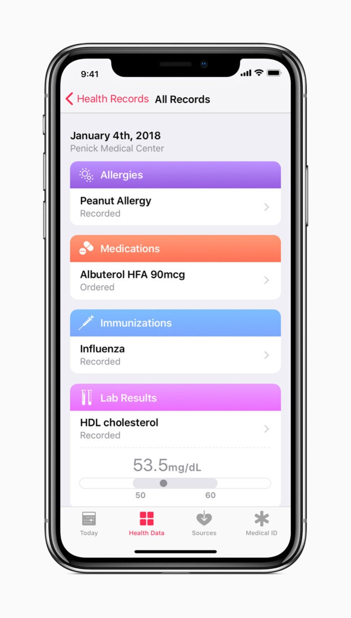 iphone x apple all health records screen