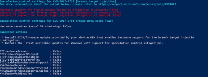 SpeculationControl Validation PowerShell script