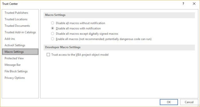 Windows 10 ransomware protection - disable Office macros