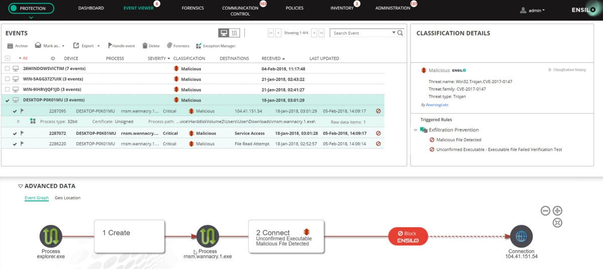 enSilo wannacry trapped