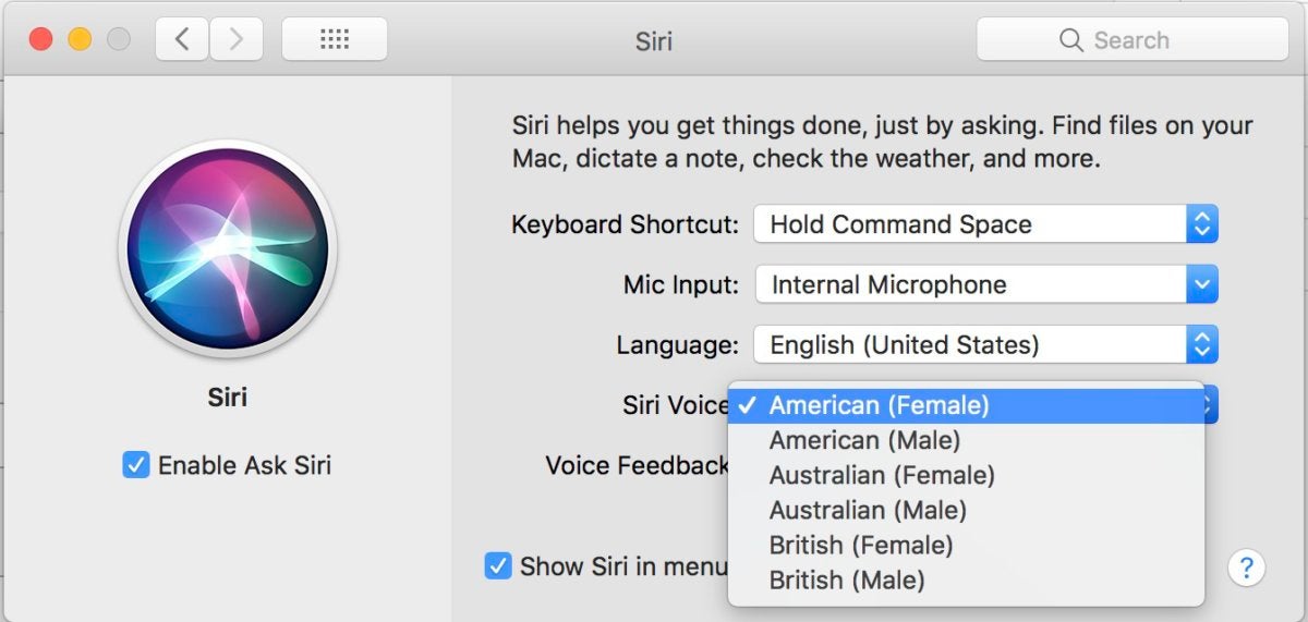 change siri voice macos