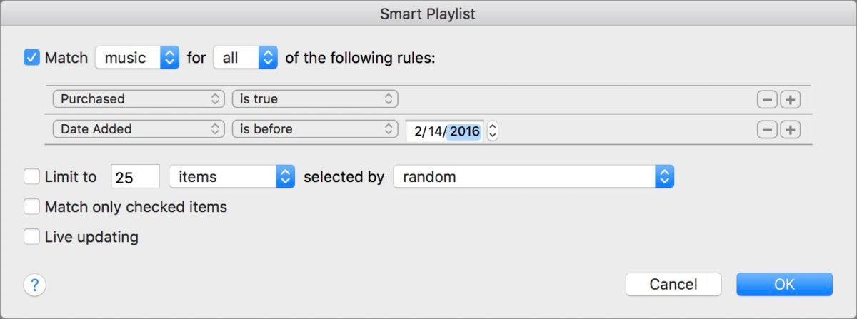 mac911 smart playlist purchased songs