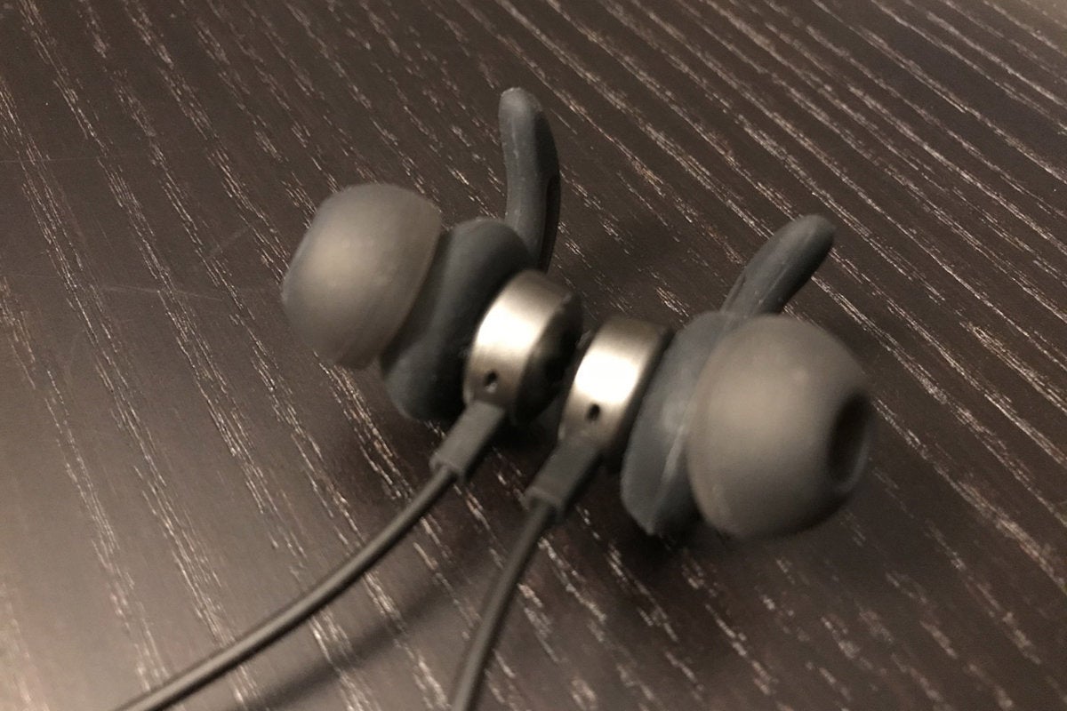 The in ear headphones have magnetic backs.