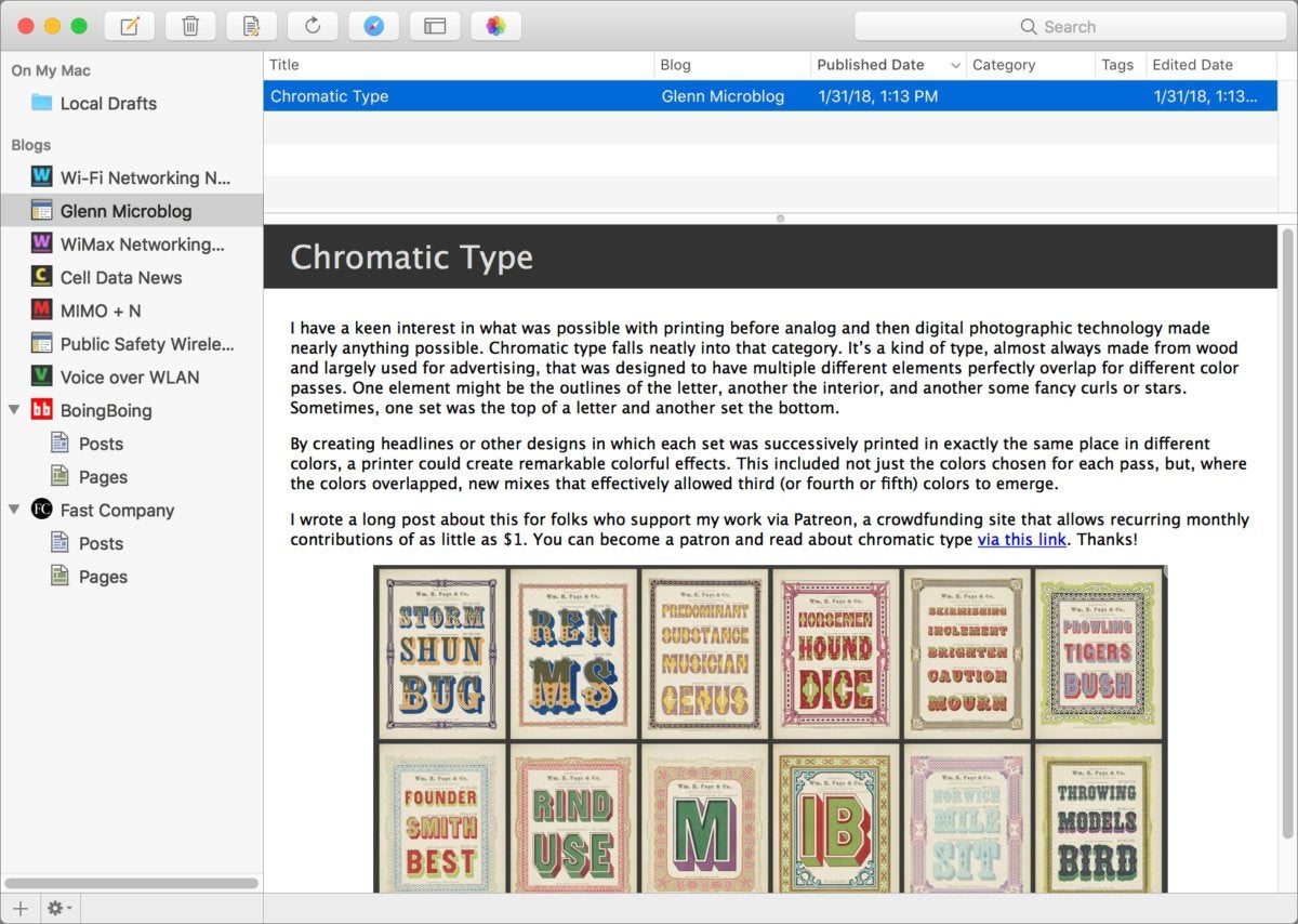 MarsEdit post list with preview