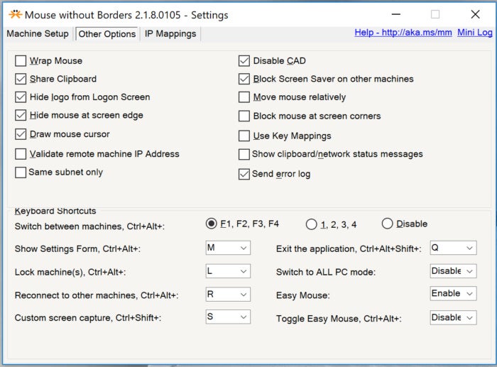 Microsoft mouse without borders options