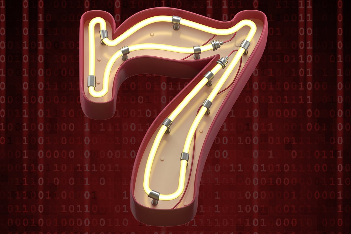neon number 7 on binary background top seven