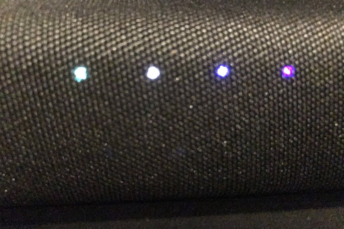 There are four LED lights on the front of the sound bar indicating different functions.