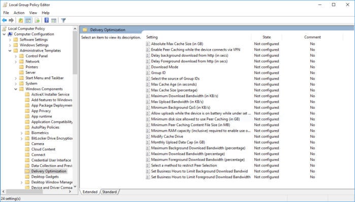 Windows 10 Redstone 4 group policy manage bandwidth