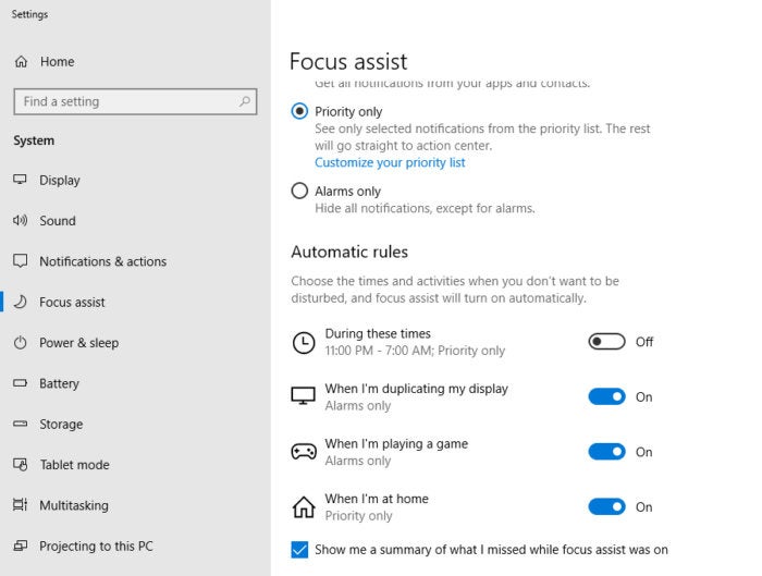 Windows 10 Redstone 4 focus assist