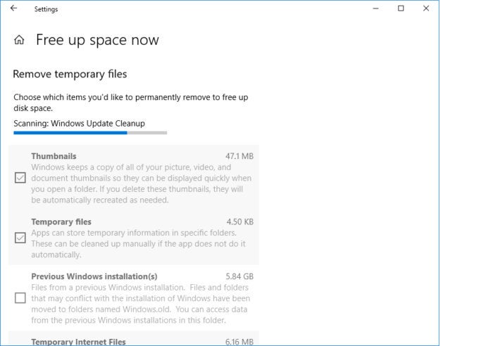 windows 10 redstone 4 settings free up space