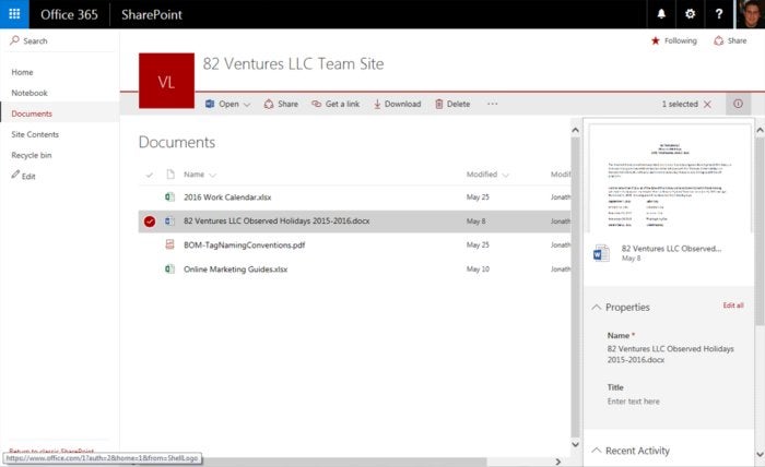 SharePoint Online - details pane