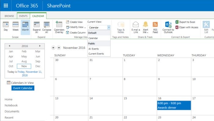 SharePoint Online - calendar views
