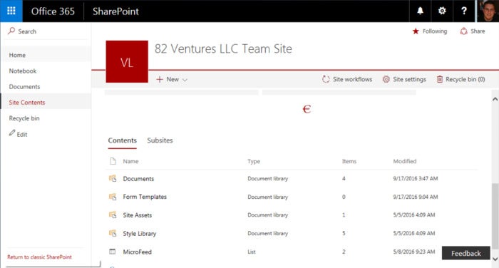 SharePoint Online - site contents