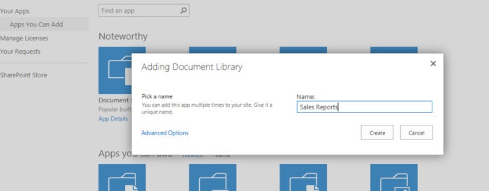 SharePoint Online - add document library