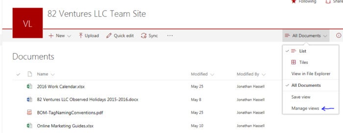 SharePoint Online tips - manage views