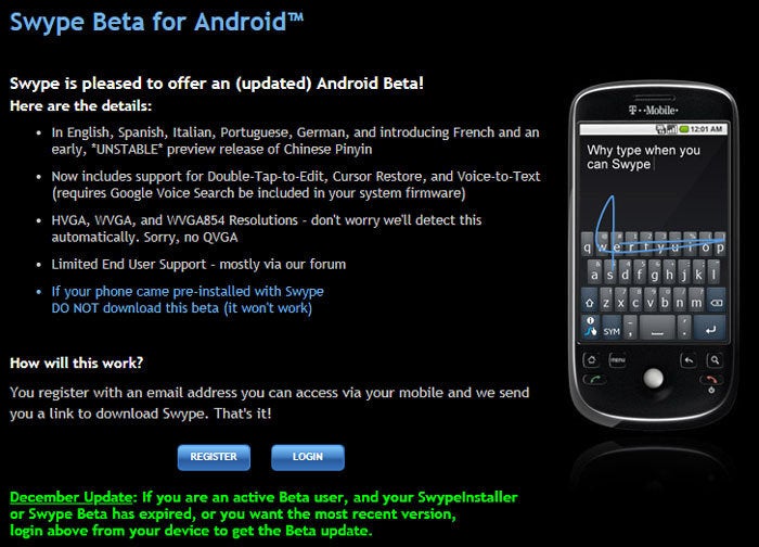 Swype Beta - Dec. 2010