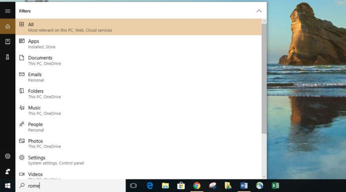 Windows 10 Cortana filters