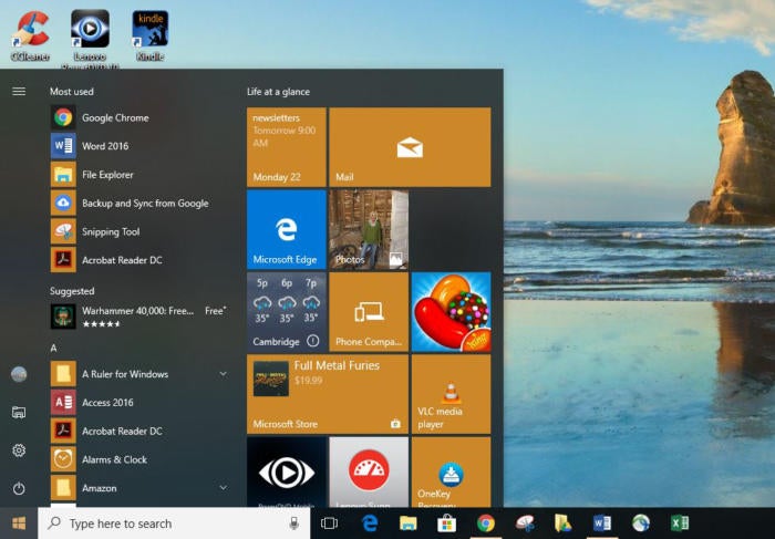 Menu Démarrer de Windows 10