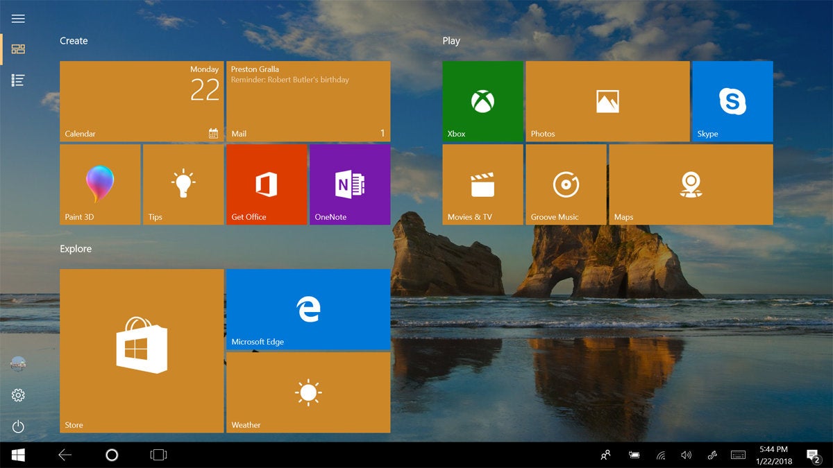 Windows 10 Start screen on tablet