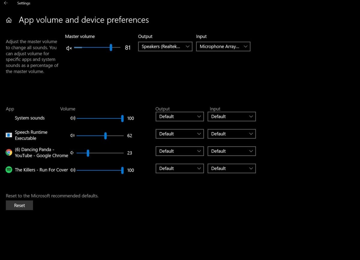 Microsoft Windows 10 Spring Creators Update audio settings