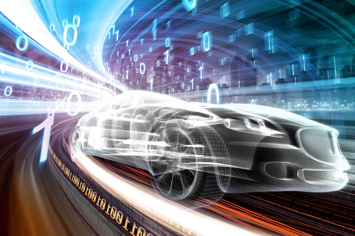 CSO slideshow - Insider Security Breaches - Futuristic car technology races along a binary highway