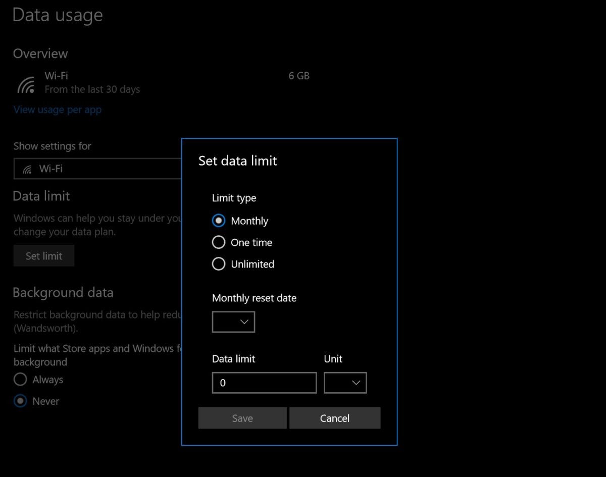windows 10 redstone 4 data limit edit