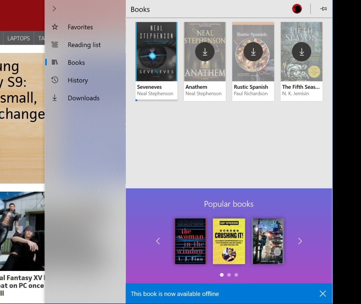 Microsoft Windows 10 Spring Creators Update Edge hub books