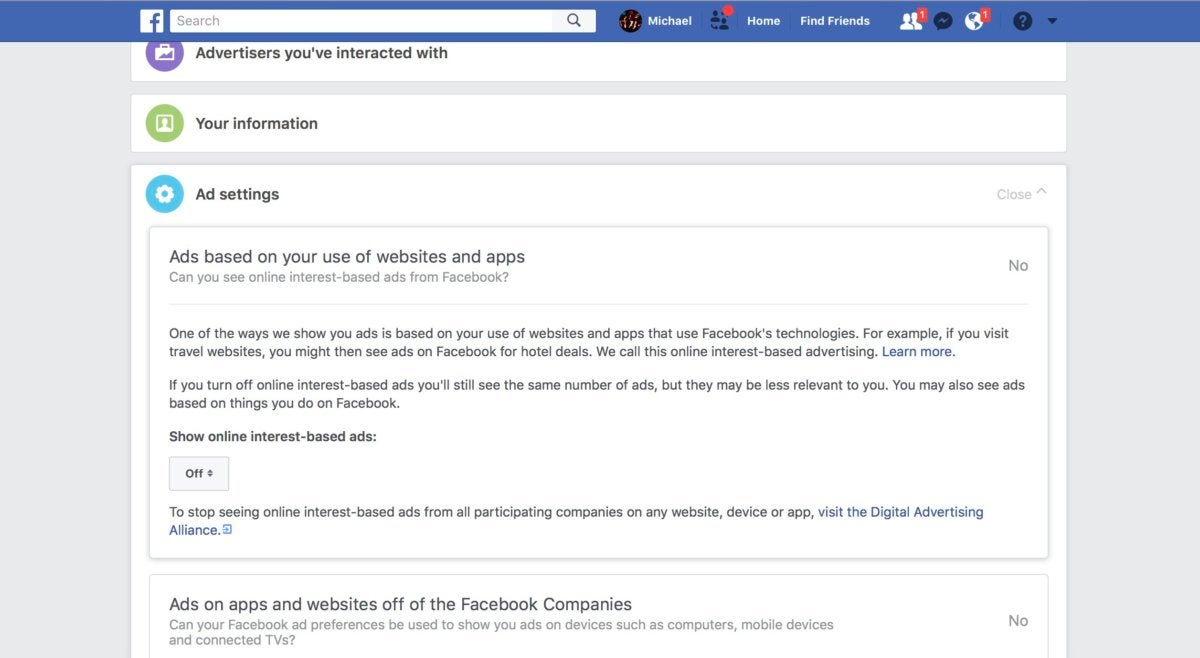 facebook turn off interest based ads
