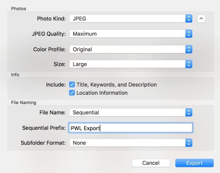 mac911 export from photos sequentially