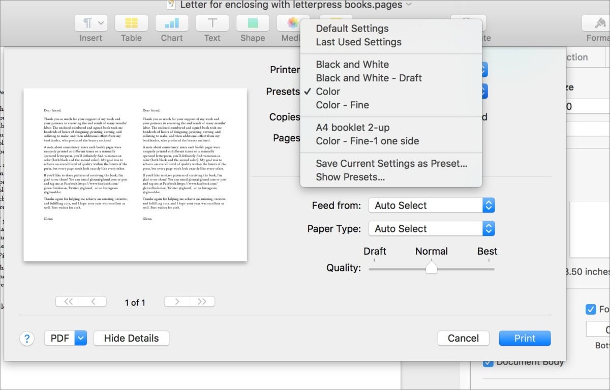 how to change printer presets on mac