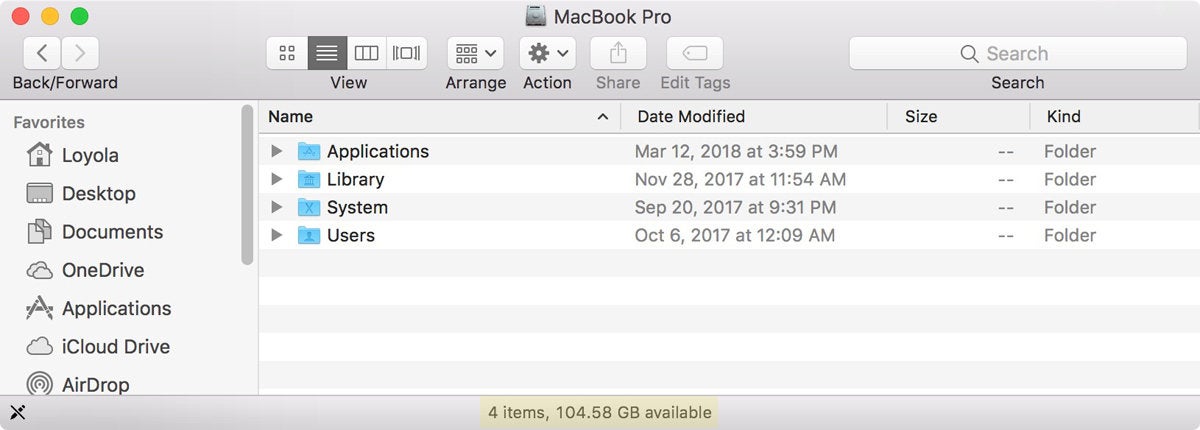 macos disk space finder status bar