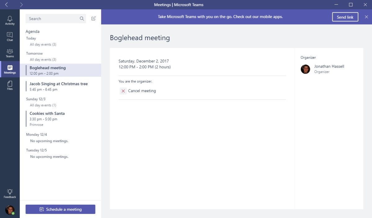 Microsoft Teams meetings menu