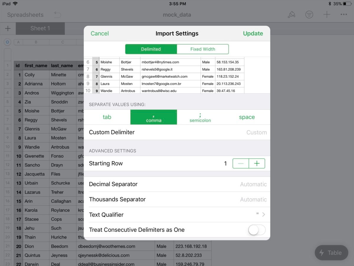 numbers4 ios import settings