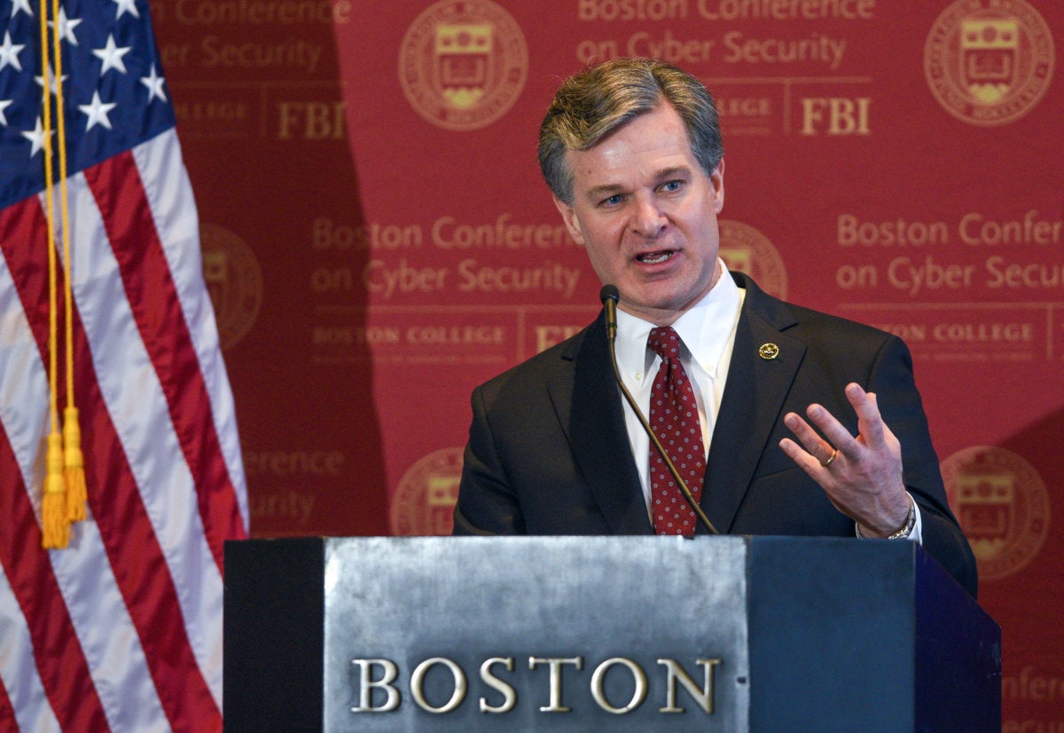 FBI Director Christopher Wray speaks at Boston College