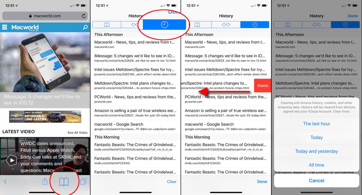 how to delete search history safari ipad