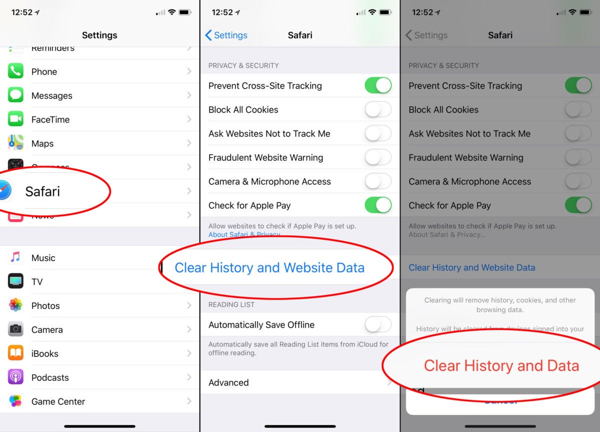 erase safari history in ipad