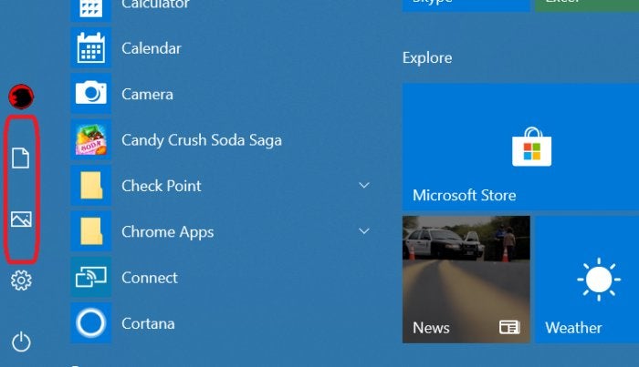 Windows 10 Spring Creators Update start menu icon shortcuts