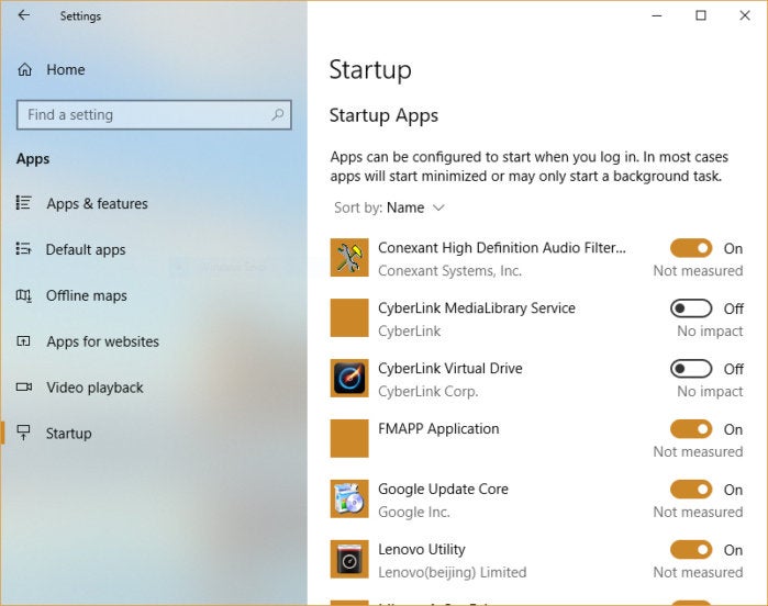 Windows 10 version 1803 startup apps