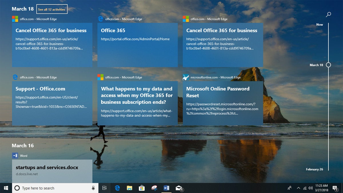 Windows 10 version 1803 Timeline