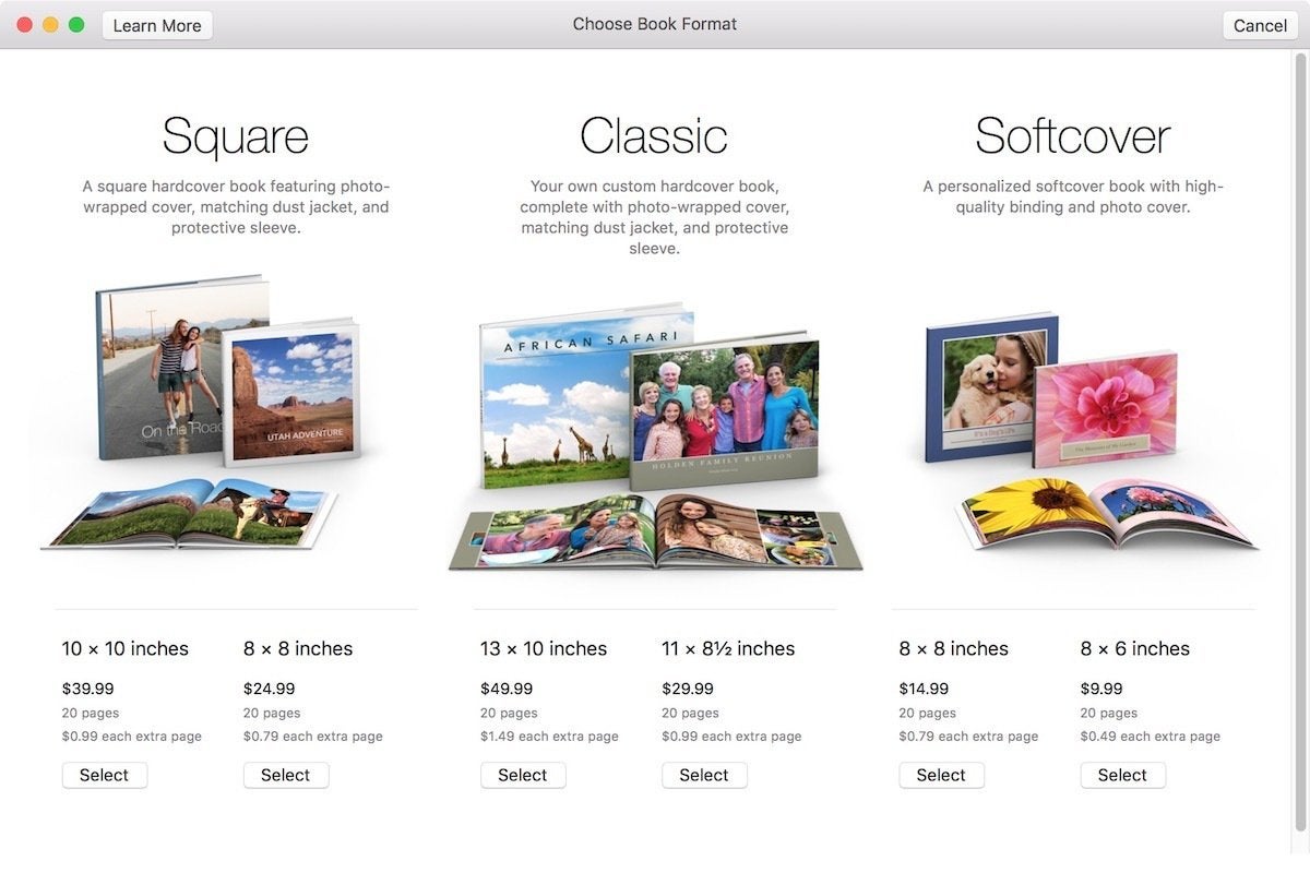 apple photo book format