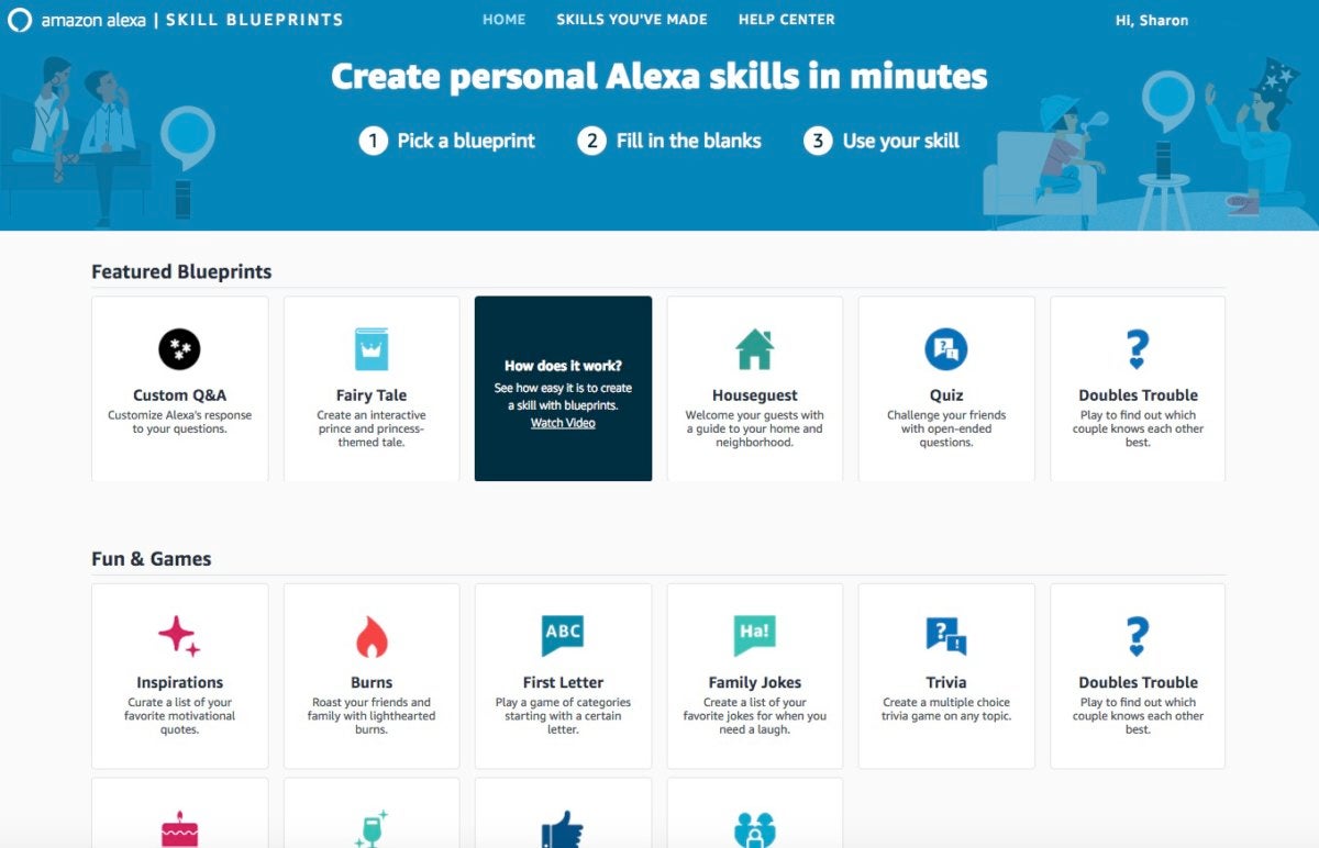 Alexa Skill Blueprint options
