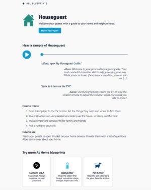 Opening information screen for the Houseguest Alexa Skill Blueprint