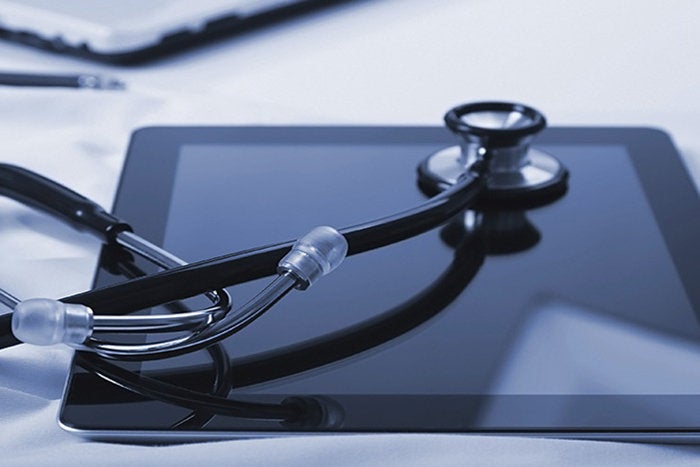 healthcare - stethoscope, tablet / digital health records