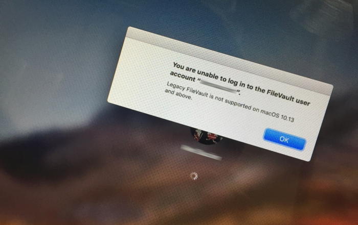 mac911 filevault can t login
