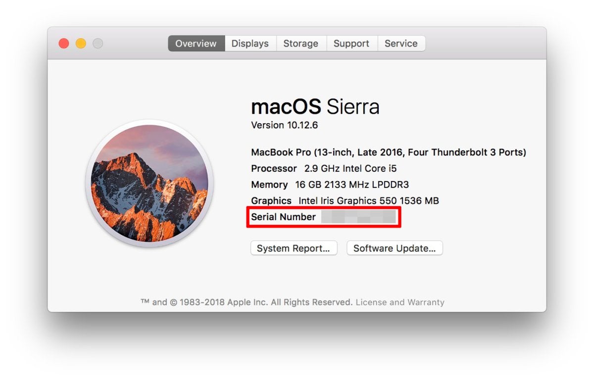 macbook pro find serial number