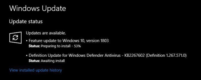 windows 10 feature update 1803