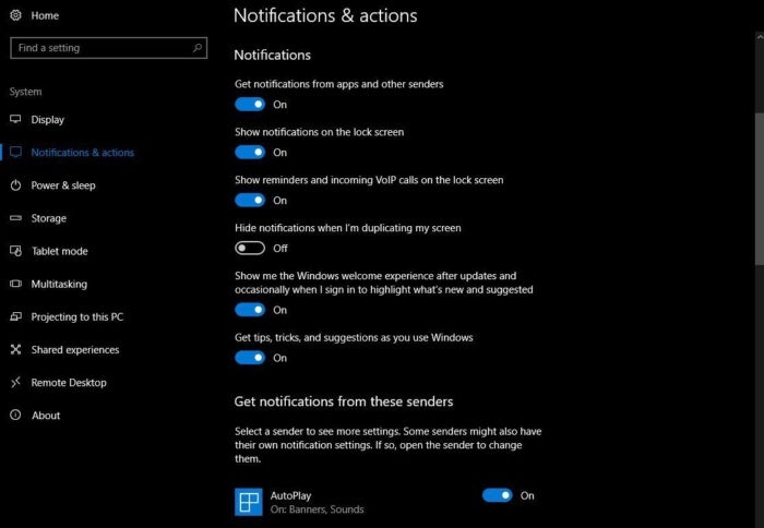notificações do windows 10